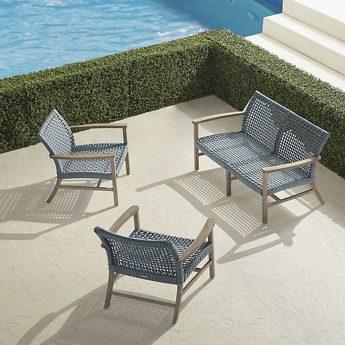 Isola 3-Pc. Loveseat Set In Weathered Teak & Harbor Blue Wicker