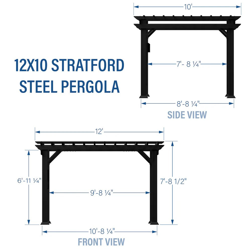 12X10 STRATFORD TRADITIONAL STEEL PERGOLA WITH SAIL SHADE SOFT CANOPY