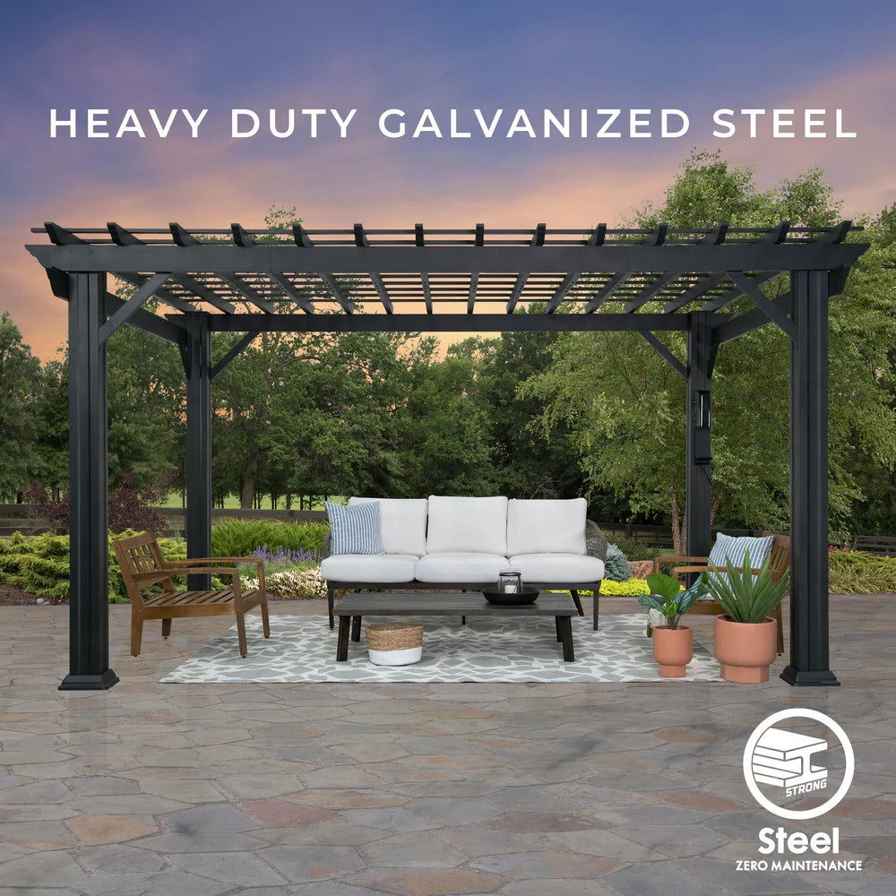 12X10 STRATFORD TRADITIONAL STEEL PERGOLA WITH SAIL SHADE SOFT CANOPY