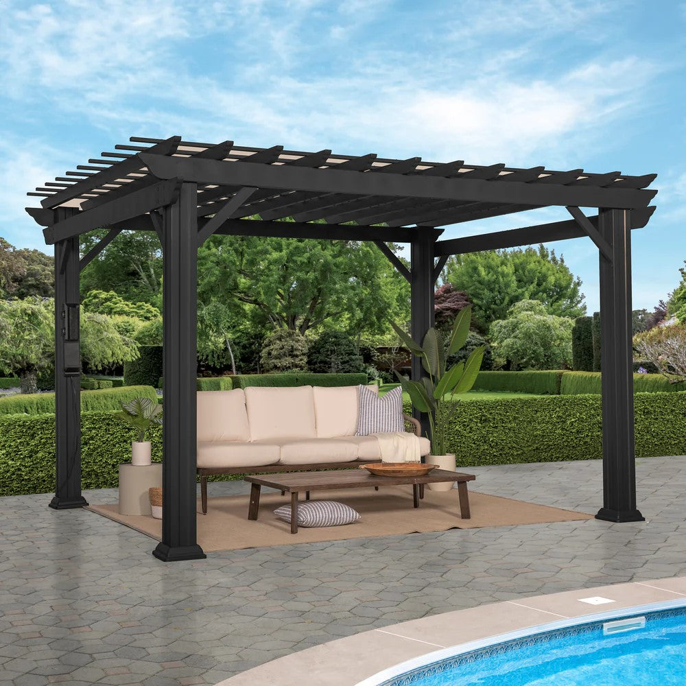 12X10 STRATFORD TRADITIONAL STEEL PERGOLA WITH SAIL SHADE SOFT CANOPY