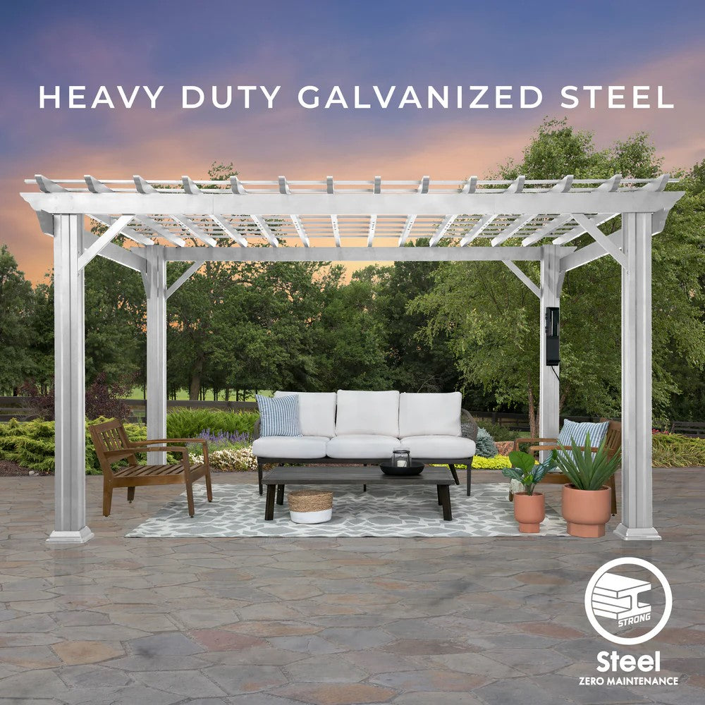 12X10 HAWTHORNE TRADITIONAL STEEL PERGOLA WITH SAIL SHADE SOFT CANOPY